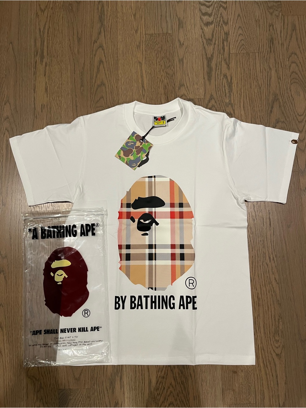 White bape x Burberry tee size small